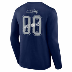 Seattle Seahawks Hustle Personalized Name & Number Long Sleeve T-Shirt College Navy - NFL