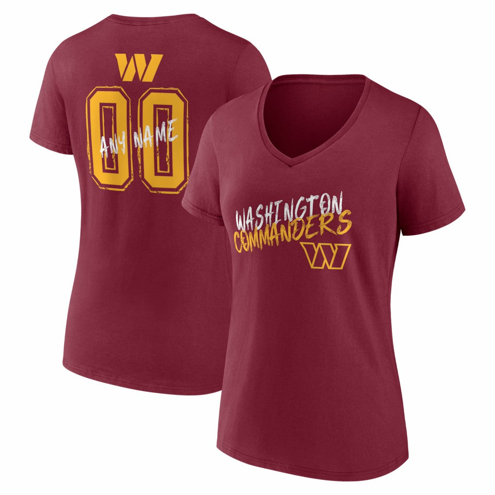 Washington Commanders Women's Hustle Personalized Name & Number V-Neck T-Shirt Burgundy - NFL
