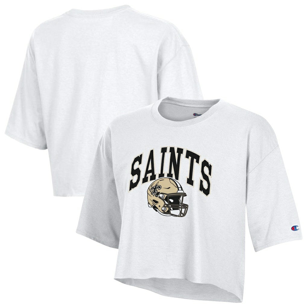 New Orleans Saints Champion Women's Boyfriend Cropped T-Shirt White - NFL