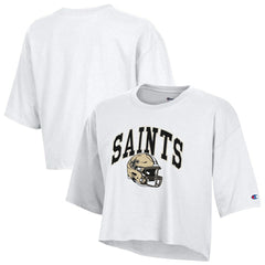 New Orleans Saints Champion Women's Boyfriend Cropped T-Shirt White - NFL