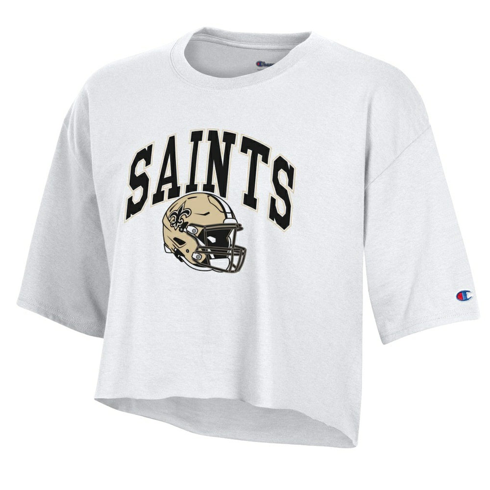 New Orleans Saints Champion Women's Boyfriend Cropped T-Shirt White - NFL