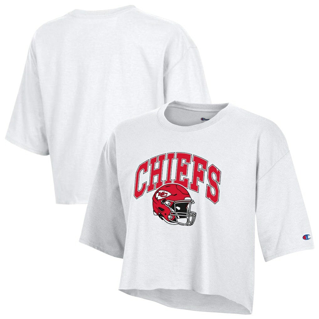 Kansas City Chiefs Champion Women's Boyfriend Cropped T-Shirt White - NFL