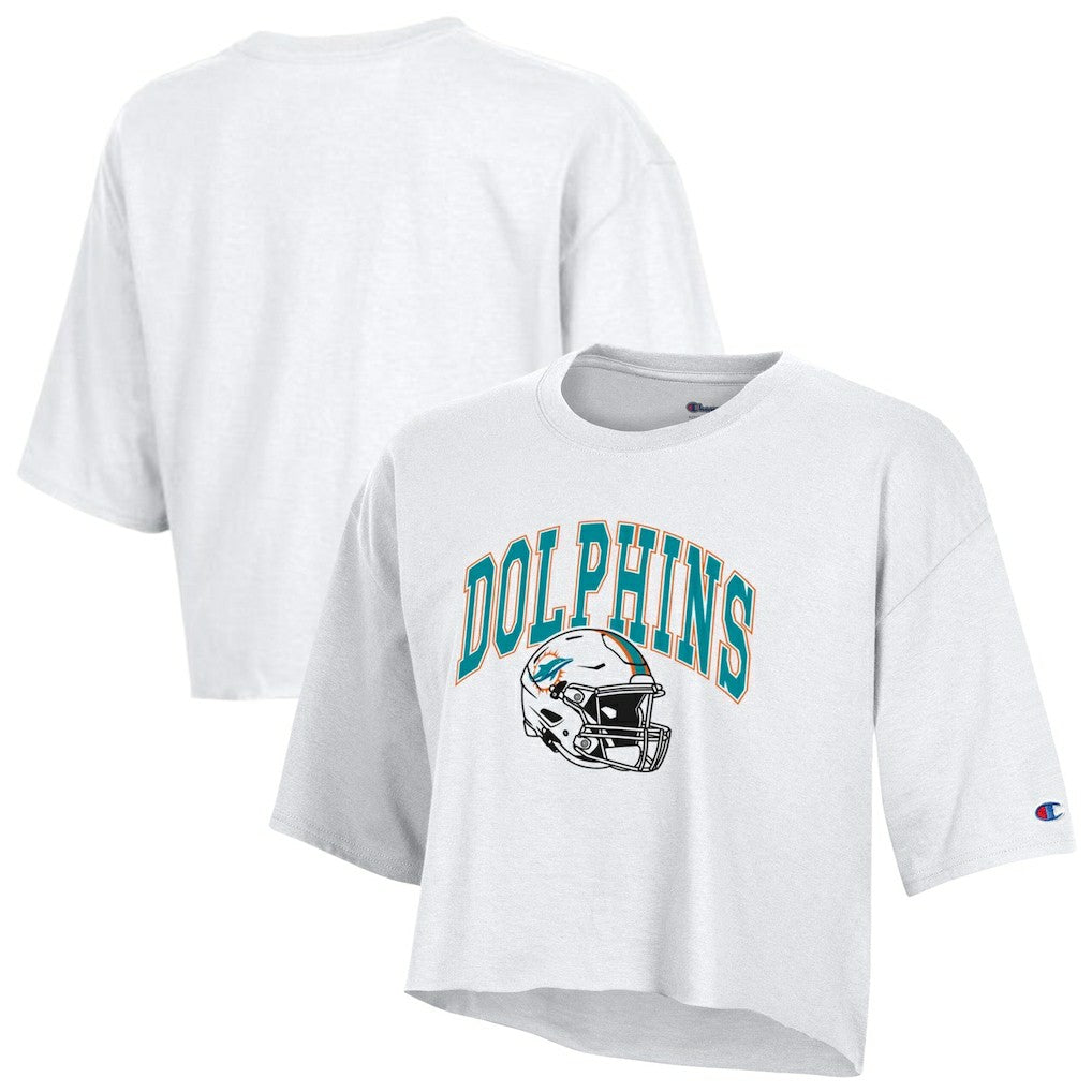 Miami Dolphins Champion Women's Boyfriend Cropped T-Shirt White - NFL