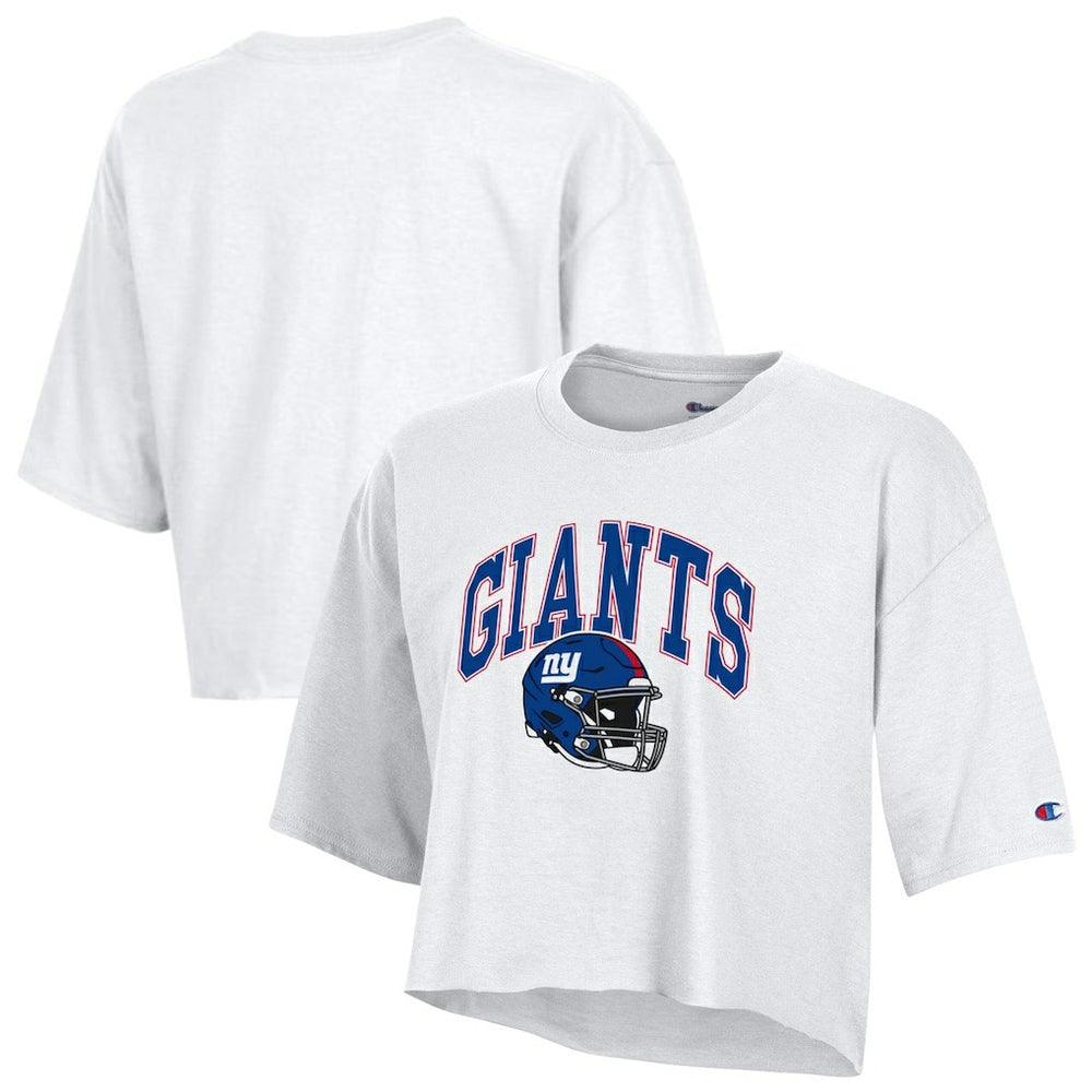 New York Giants Champion Women's Boyfriend Cropped T-Shirt White - NFL