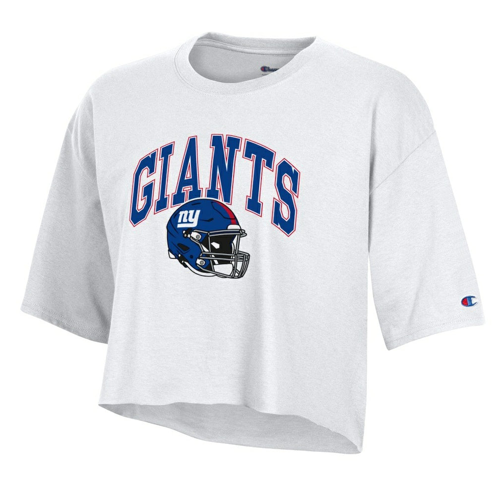 New York Giants Champion Women's Boyfriend Cropped T-Shirt White - NFL