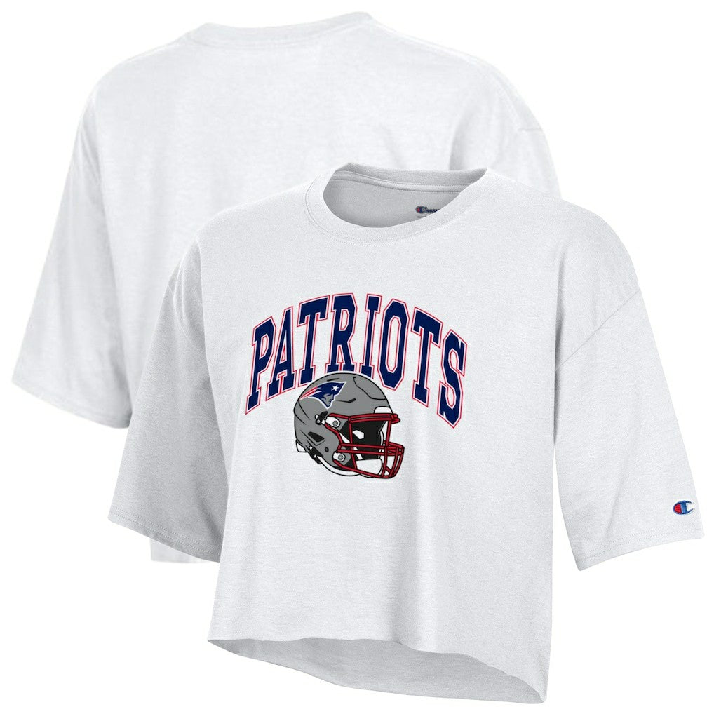 New England Patriots Champion Women's Boyfriend Cropped T-Shirt White - NFL