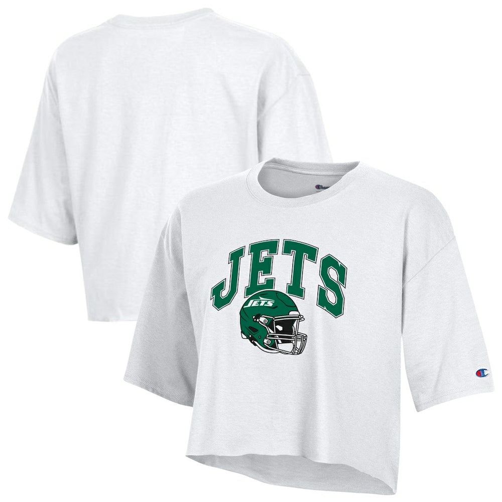 New York Jets Champion Women's Boyfriend Cropped T-Shirt White - NFL