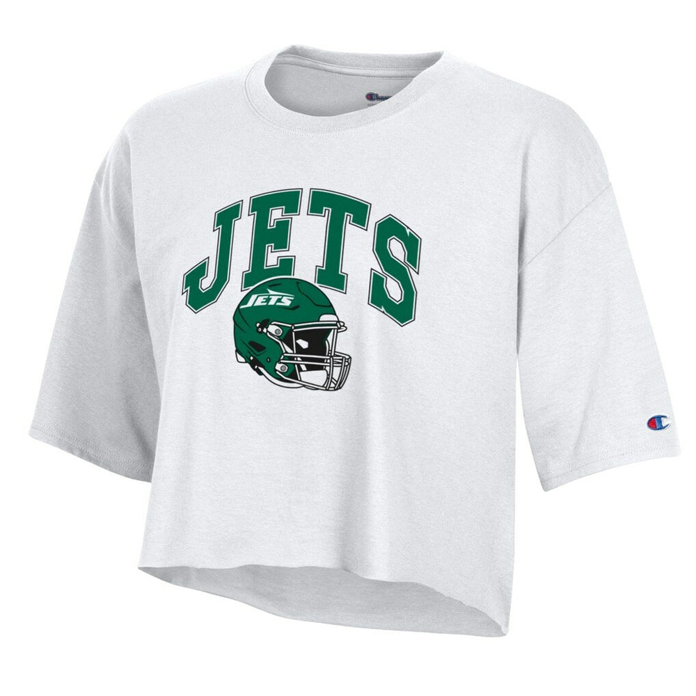 New York Jets Champion Women's Boyfriend Cropped T-Shirt White - NFL