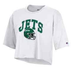 New York Jets Champion Women's Boyfriend Cropped T-Shirt White - NFL