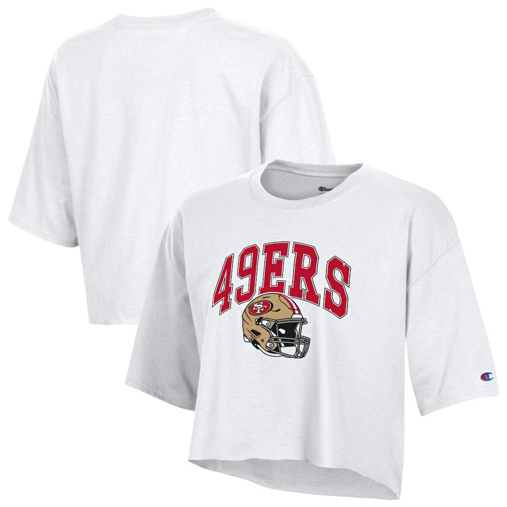 San Francisco 49ers Champion Women's Boyfriend Cropped T-Shirt White - NFL