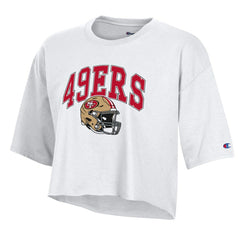 San Francisco 49ers Champion Women's Boyfriend Cropped T-Shirt White - NFL