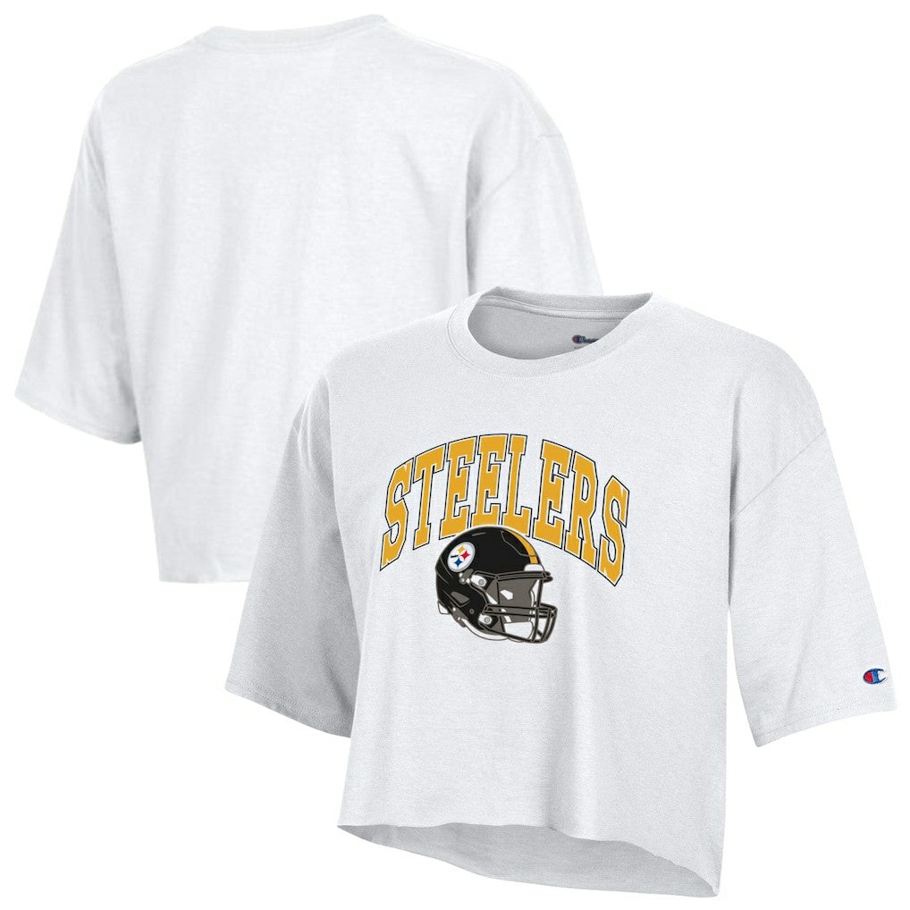 Pittsburgh Steelers Champion Women's Boyfriend Cropped T-Shirt White - NFL