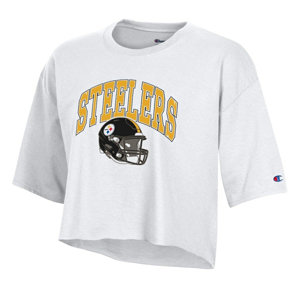 Pittsburgh Steelers Champion Women's Boyfriend Cropped T-Shirt White - NFL
