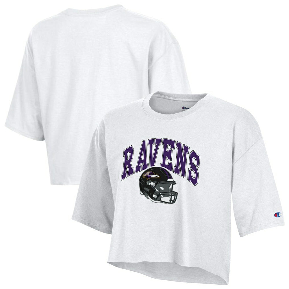 Baltimore Ravens Champion Women's Boyfriend Cropped T-Shirt White - NFL