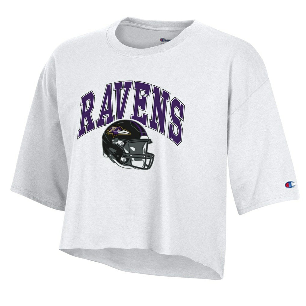 Baltimore Ravens Champion Women's Boyfriend Cropped T-Shirt White - NFL