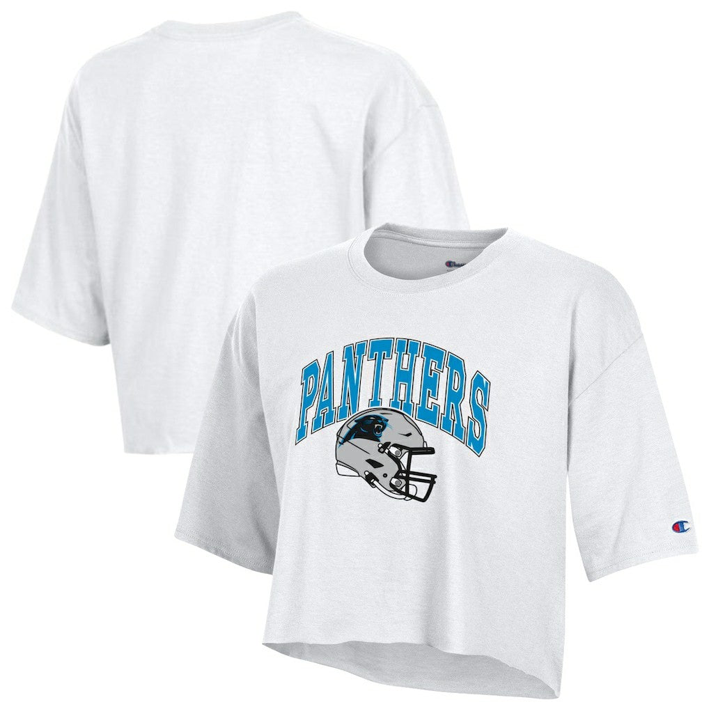 Carolina Panthers Champion Women's Boyfriend Cropped T-Shirt White - NFL