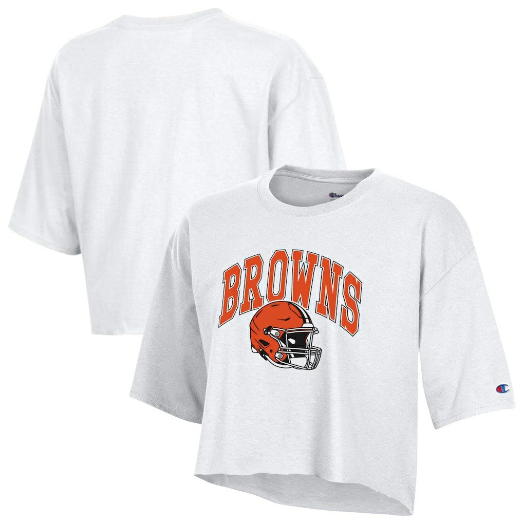 Cleveland Browns Champion Women's Boyfriend Cropped T-Shirt White - NFL