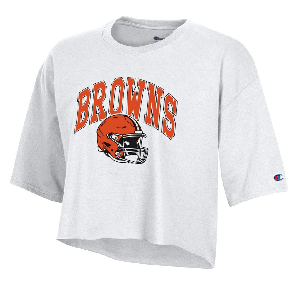 Cleveland Browns Champion Women's Boyfriend Cropped T-Shirt White - NFL
