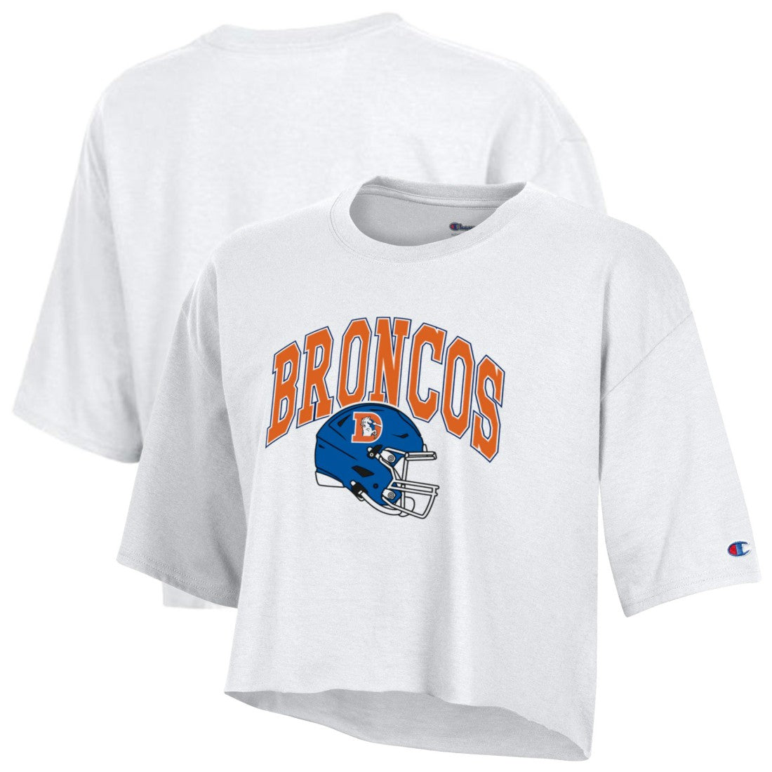 Denver Broncos Champion Women's Boyfriend Cropped T-Shirt White - NFL