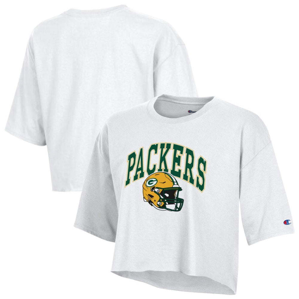 Green Bay Packers Champion Women's Boyfriend Cropped T-Shirt White - NFL