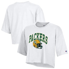 Green Bay Packers Champion Women's Boyfriend Cropped T-Shirt White - NFL