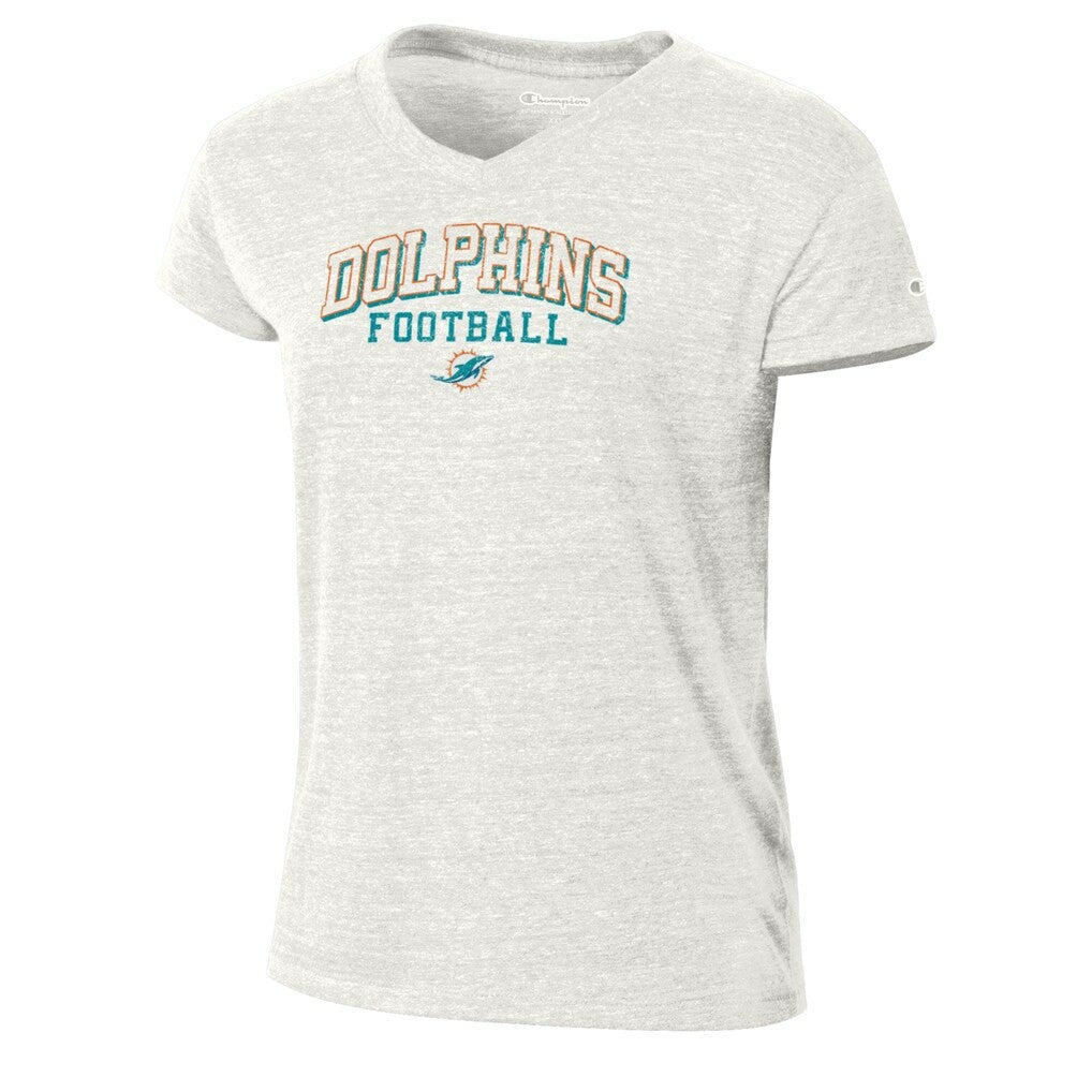 Miami Dolphins Champion Women's Triumph Tri-Blend V-Neck T-Shirt White - NFL