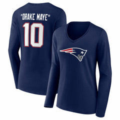 Drake Maye New England Patriots Women's Nickname V-Neck Long Sleeve T-Shirt Navy - NFL