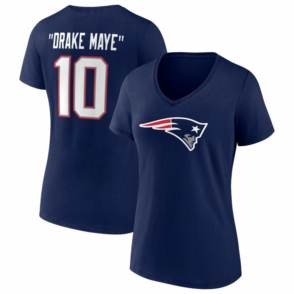 Drake Maye New England Patriots Women's Nickname V-Neck T-Shirt Navy - NFL