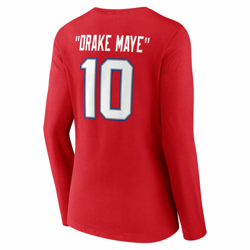 Drake Maye New England Patriots Women's Nickname V-Neck Long Sleeve T-Shirt Red - NFL