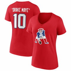Drake Maye New England Patriots Women's Nickname V-Neck T-Shirt Red - NFL