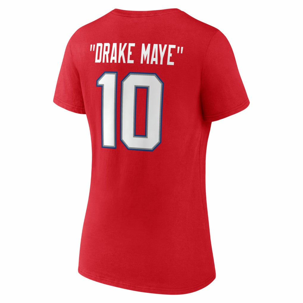 Drake Maye New England Patriots Women's Nickname V-Neck T-Shirt Red - NFL