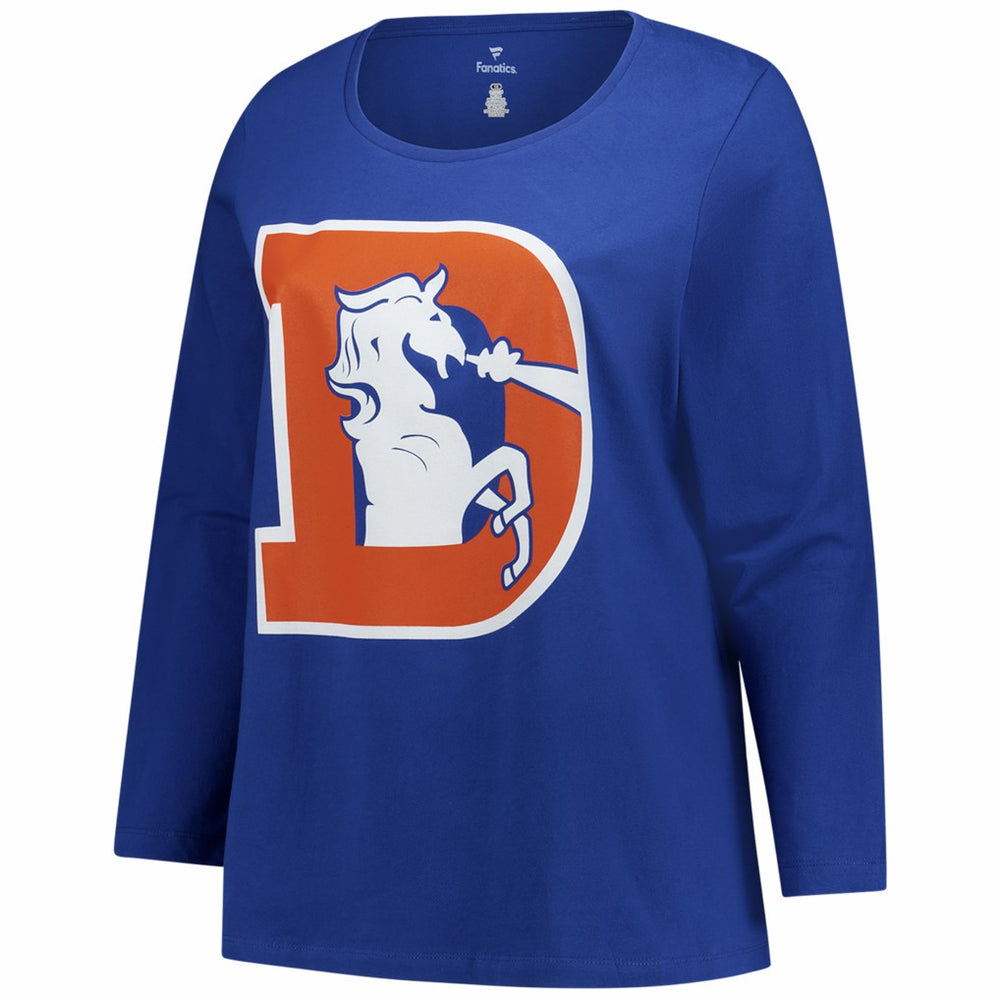 Denver Broncos Women's Plus Size Primary Logo Long Sleeve Scoop Neck T-Shirt Royal - Fanatics