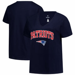 New England Patriots Women's Plus Size Arch Over Logo V-Neck T-Shirt Navy - Fanatics