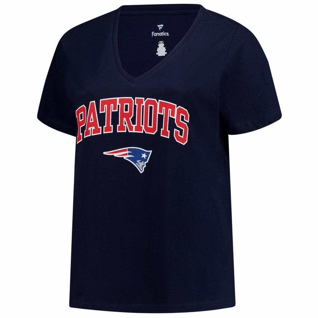 New England Patriots Women's Plus Size Arch Over Logo V-Neck T-Shirt Navy - Fanatics