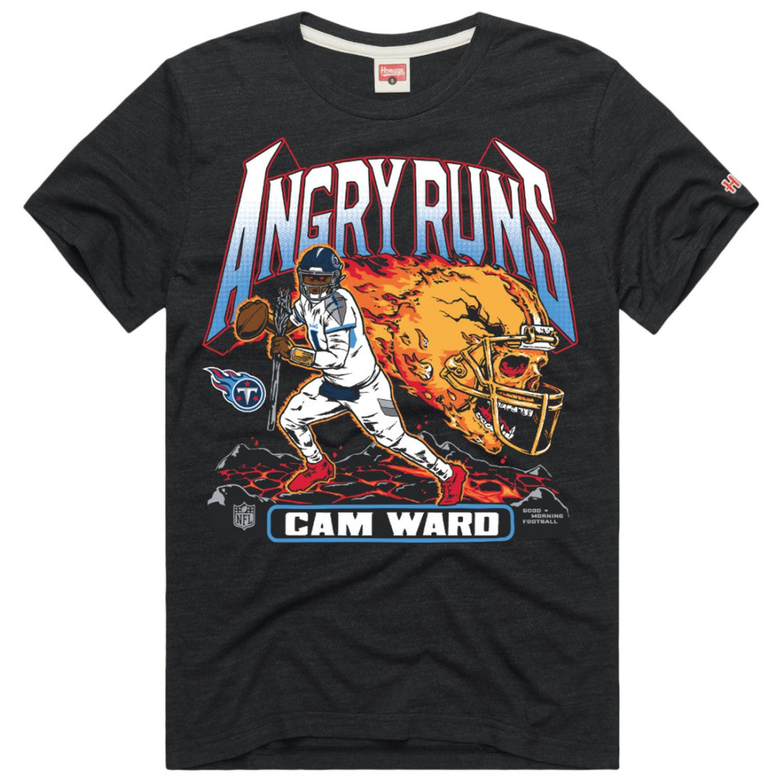 Cameron Ward Tennessee Titans Homage Unisex Angry Runs Player Graphic Tri-Blend T-Shirt Charcoal - NFL
