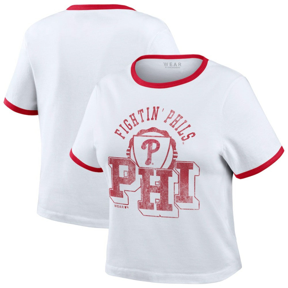 Philadelphia Phillies WEAR by Erin Andrews Women's Ringer Baby T-Shirt Lifestyle