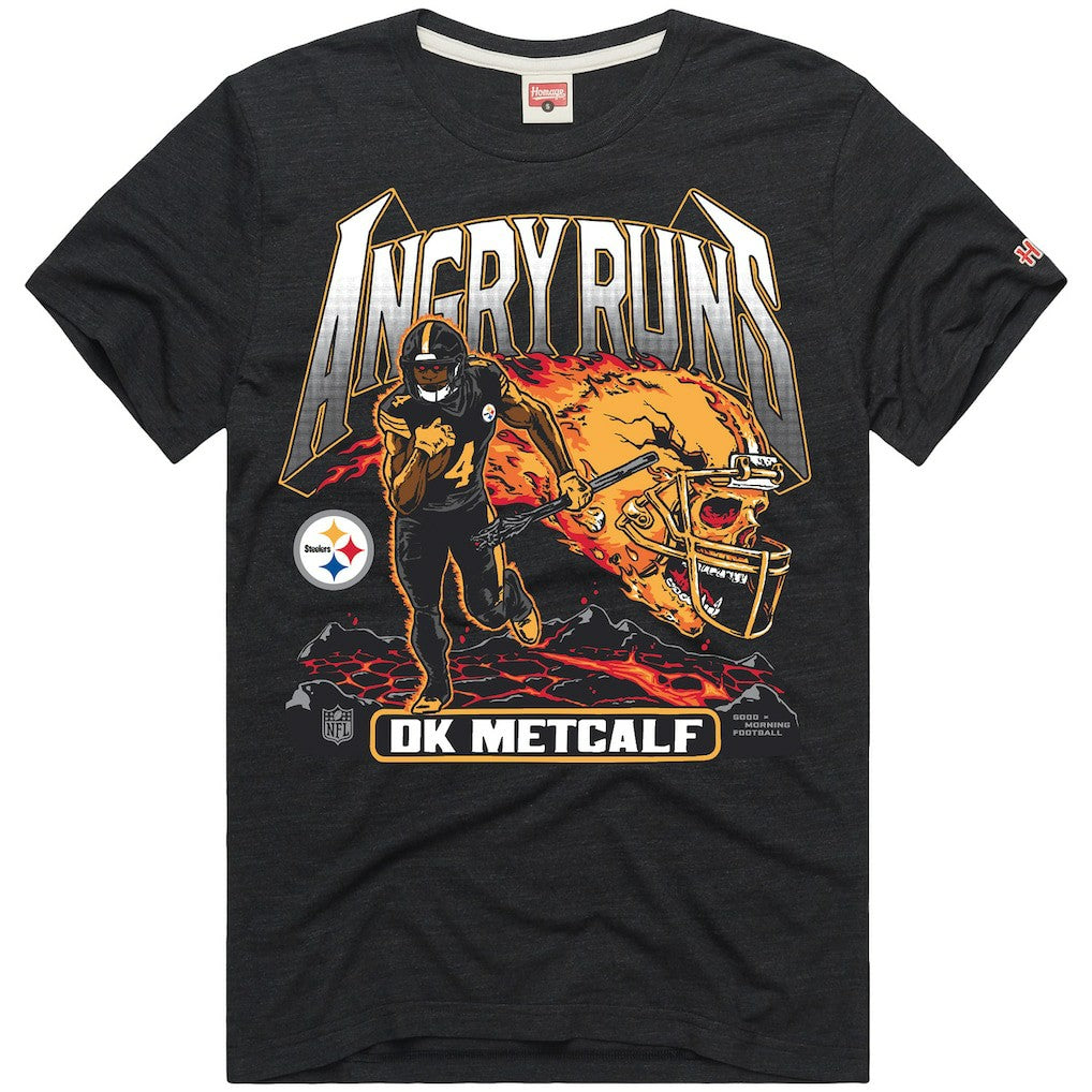 DK Metcalf Pittsburgh Steelers Homage Unisex Angry Runs Player Graphic Tri-Blend T-Shirt Charcoal - NFL