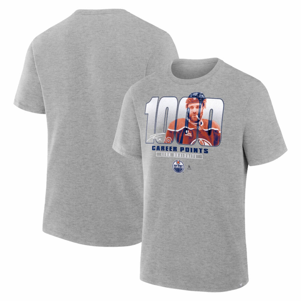 Leon Draisaitl Edmonton Oilers - 1000 Career Points Legacy T-Shirt Gray