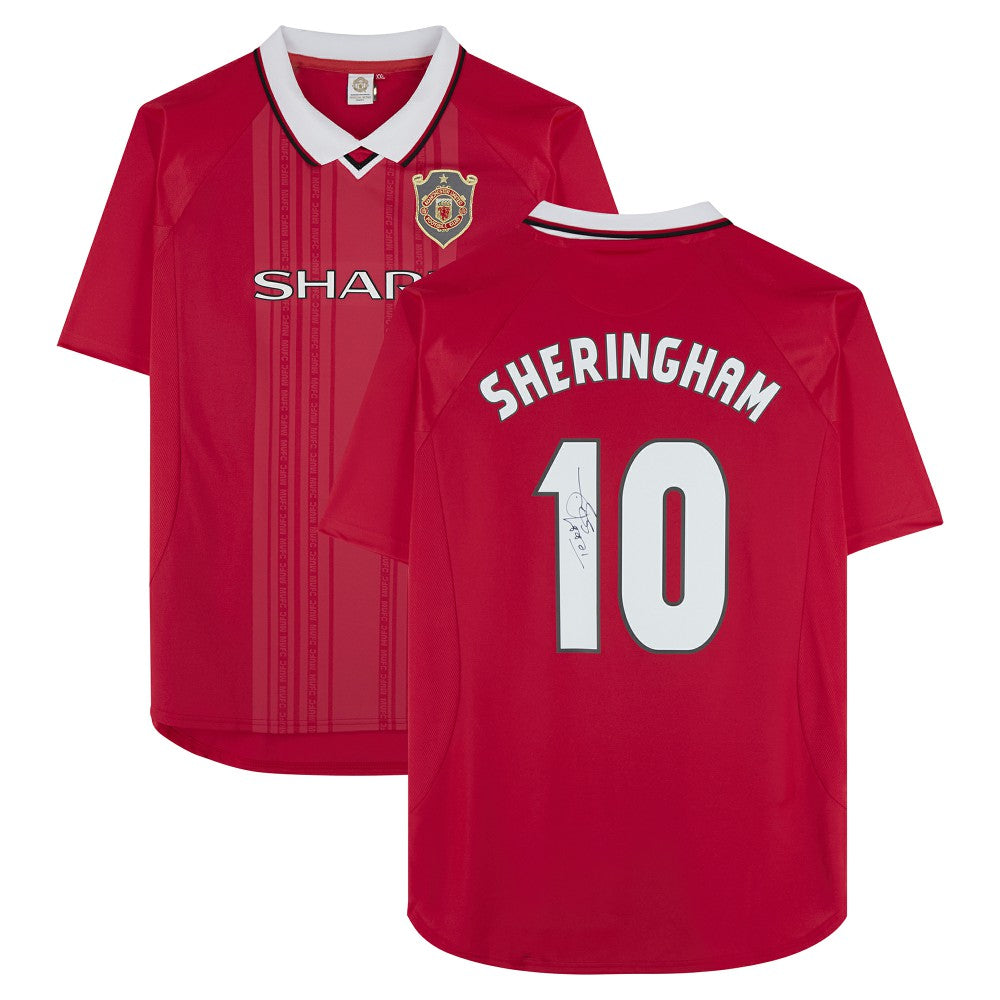 Adidas Teddy Sheringham Manchester United Autographed 1999 Red UEFA Champions League Home Jerseys - Icons