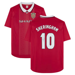 Adidas Teddy Sheringham Manchester United Autographed 1999 Red UEFA Champions League Home Jerseys - Icons