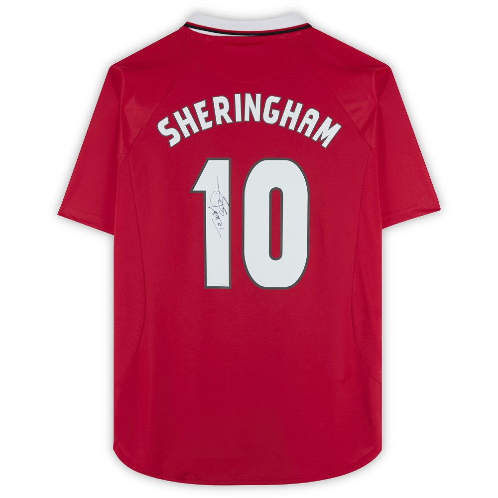 Adidas Teddy Sheringham Manchester United Autographed 1999 Red UEFA Champions League Home Jerseys - Icons