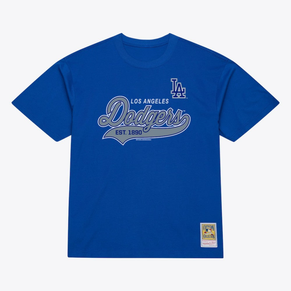 Los Angeles Dodgers Mitchell & Ness Script Sweep Arch T-Shirt On Sale