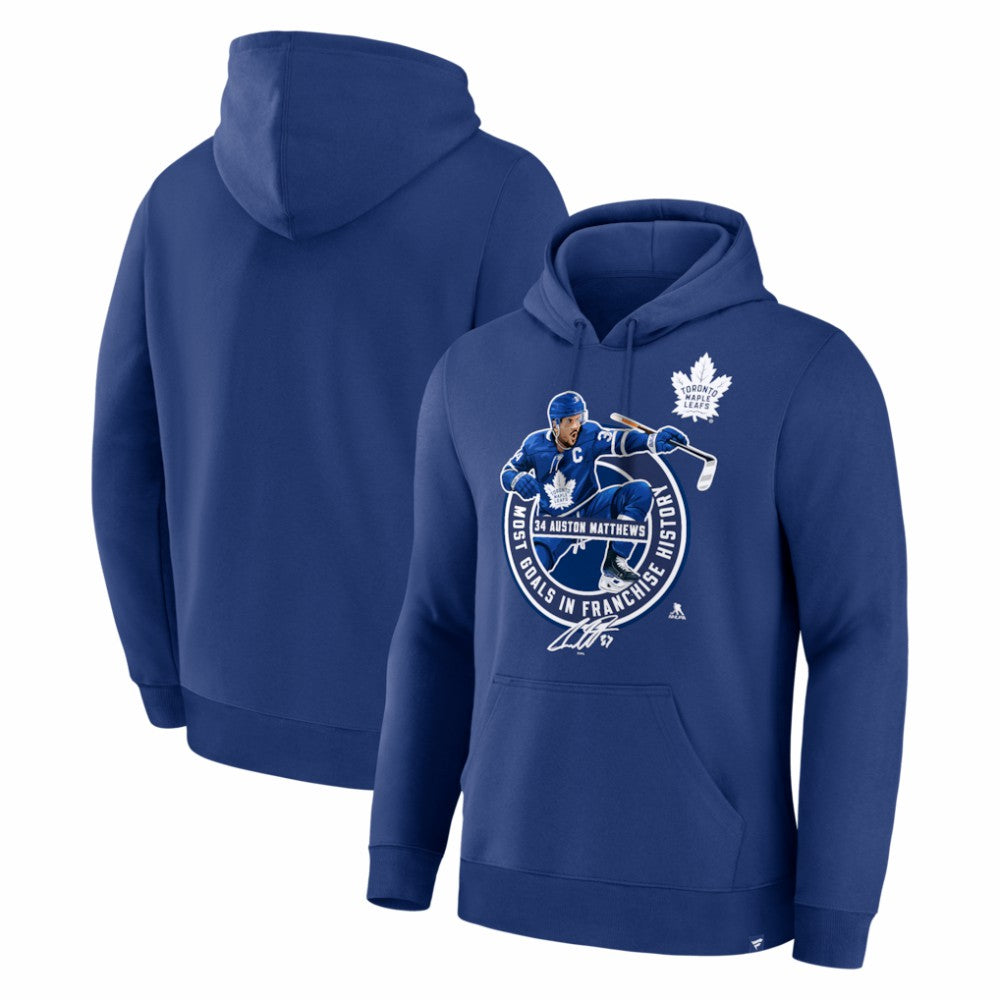 Auston Matthews Toronto Maple Leafs - Most Goals in Franchise History Hoodie Blue