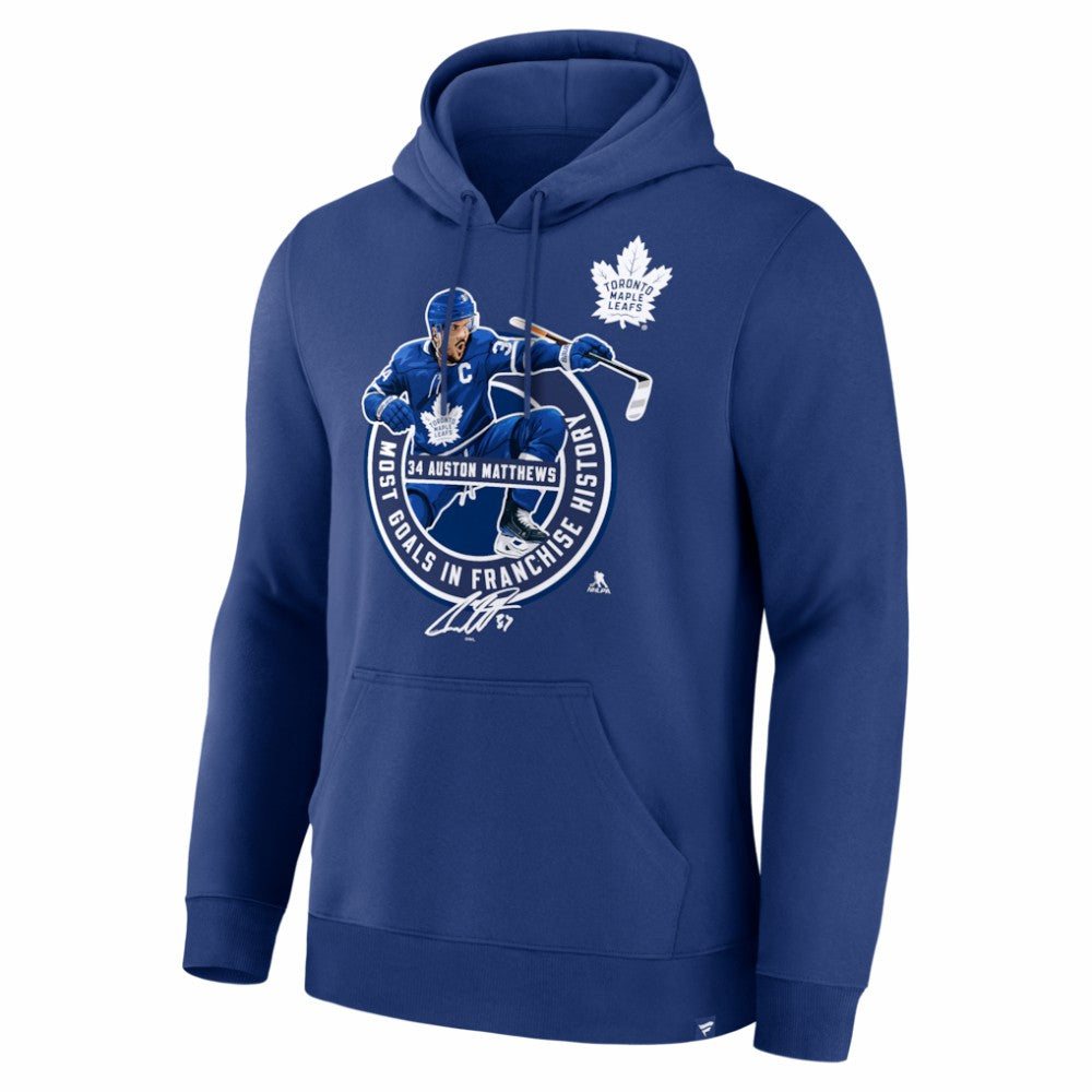 Auston Matthews Toronto Maple Leafs - Most Goals in Franchise History Hoodie Blue