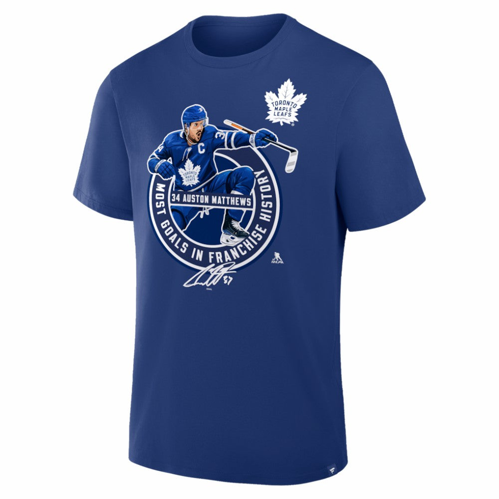 Auston Matthews Toronto Maple Leafs - Most Goals in Franchise History T-Shirt Blue