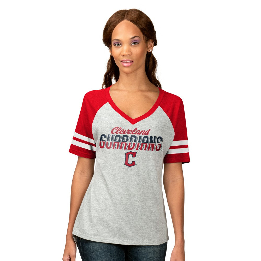 Cleveland Guardians G-III 4Her by Carl Banks Women's Goal Line Raglan V-Neck T-Shirt On Sale
