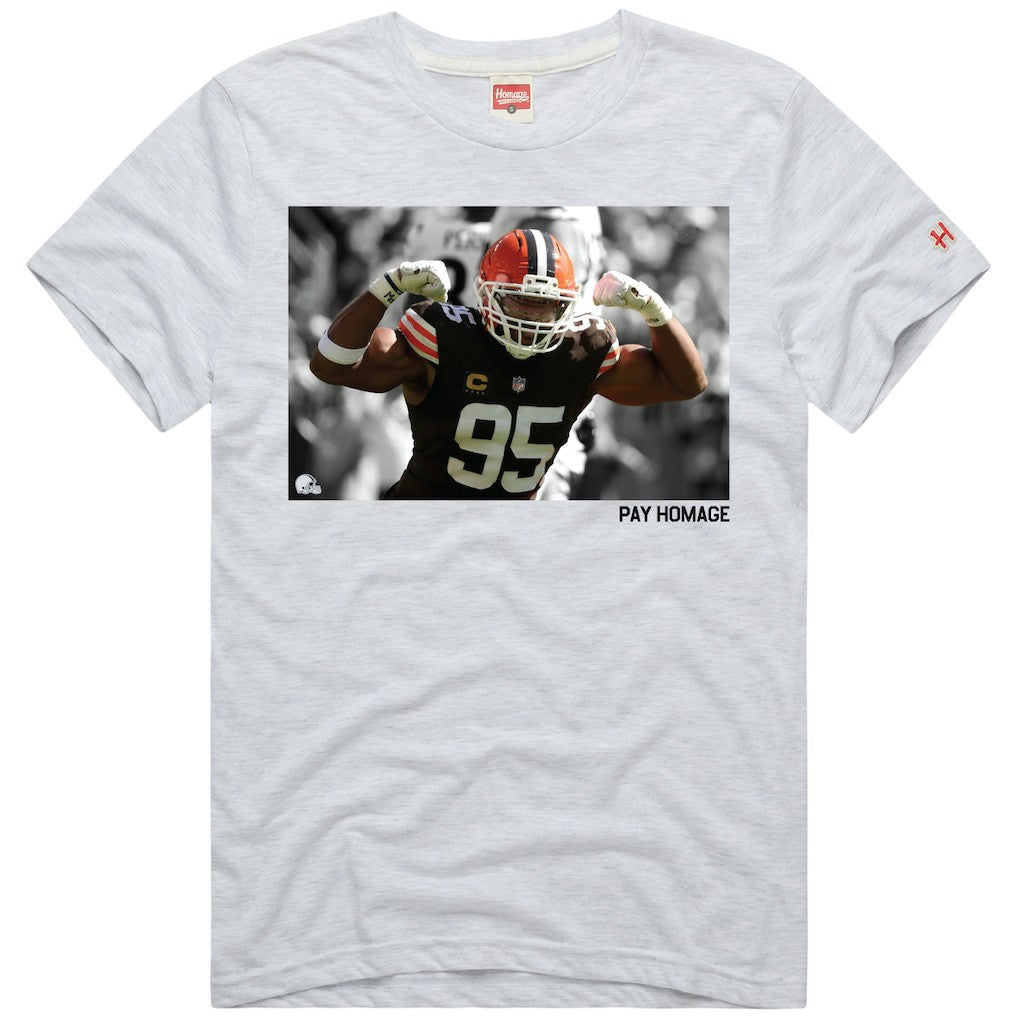 Myles Garrett Cleveland Browns Homage Unisex Player Graphic Tri-Blend T-Shirt Ash - NFL