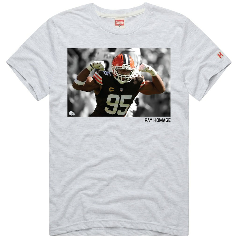 Myles Garrett Cleveland Browns Homage Unisex Player Graphic Tri-Blend T-Shirt Ash - NFL