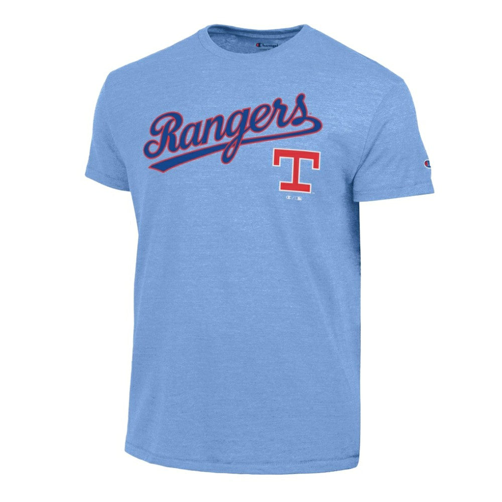 Texas Rangers Champion Cooperstown Wordmark Lockup Tri-Blend T-Shirt Sale