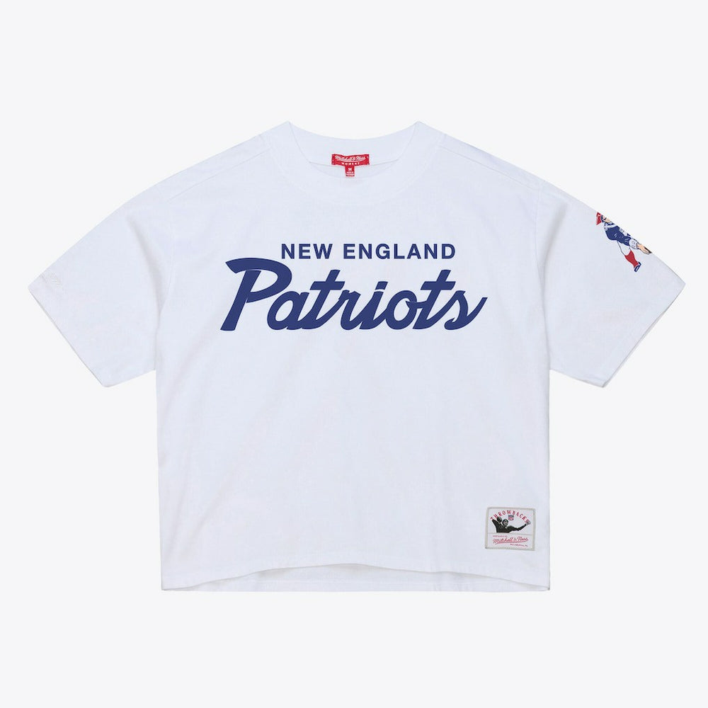 New England Patriots Women's Head Coach Cropped T-Shirt White - Mitchell & Ness